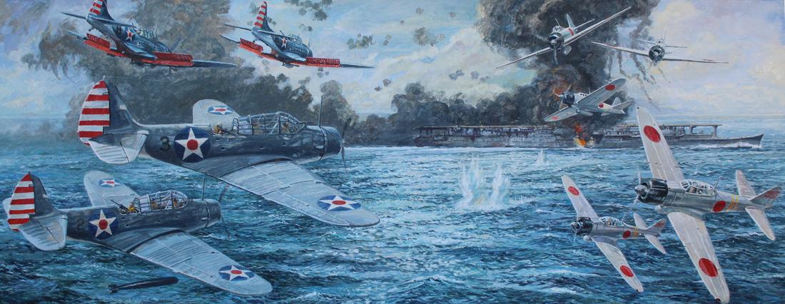 Brian Sanders (B. 1937) "Battle of the Coral Sea": Brian Sanders (British, B. 1937) "Battle of the Coral Sea - The Shoho" Original Oil on Canvas painting. Provenance: Collection of James A. Helzer (1946-2008), Founder of Unicover Corporation. This pai