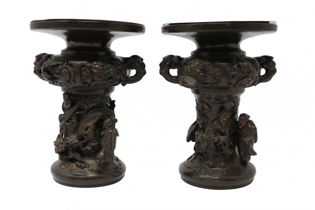 Signed Antique Bronze Chinese Figural Candlesticks (1 of 7)