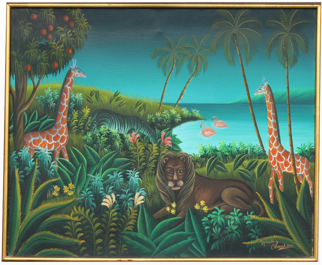 Smith Blanchard (Haiti, Born 1952): Smith Blanchard (Haiti, Born 1952) Oil on canvas painting. Signed lower right. Gallery label verso. Sight Size: 19.5 x 23.5 in. Overall Framed Size: 20.5 x 25 in.