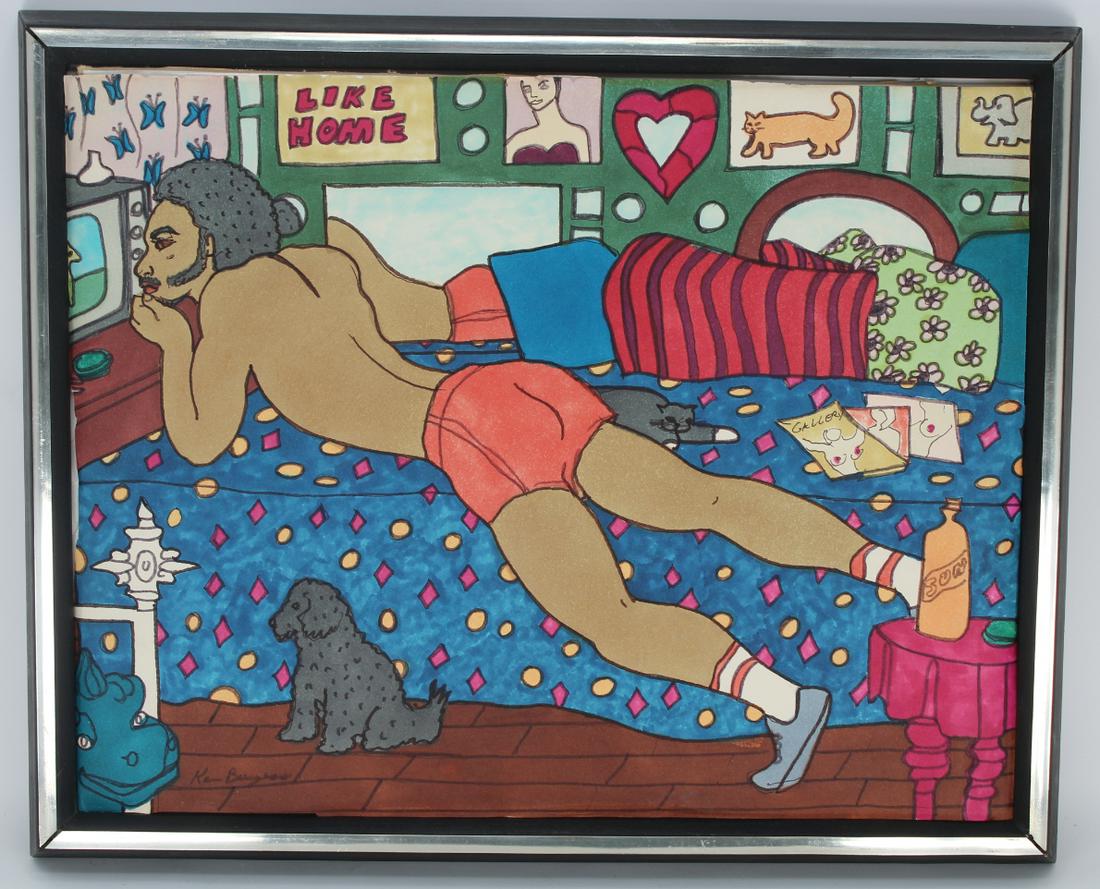 Ken Burgess (American, 20th C.) "Like Home": Ken Burgess (American, 20th C.) "Like Home" Signed lower left. Signed, dated and titled verso. Felt tip pen on Paper. Sight Size: 10.5 x 13.5 in. Overall Size: 12.25 x 15.25 in.