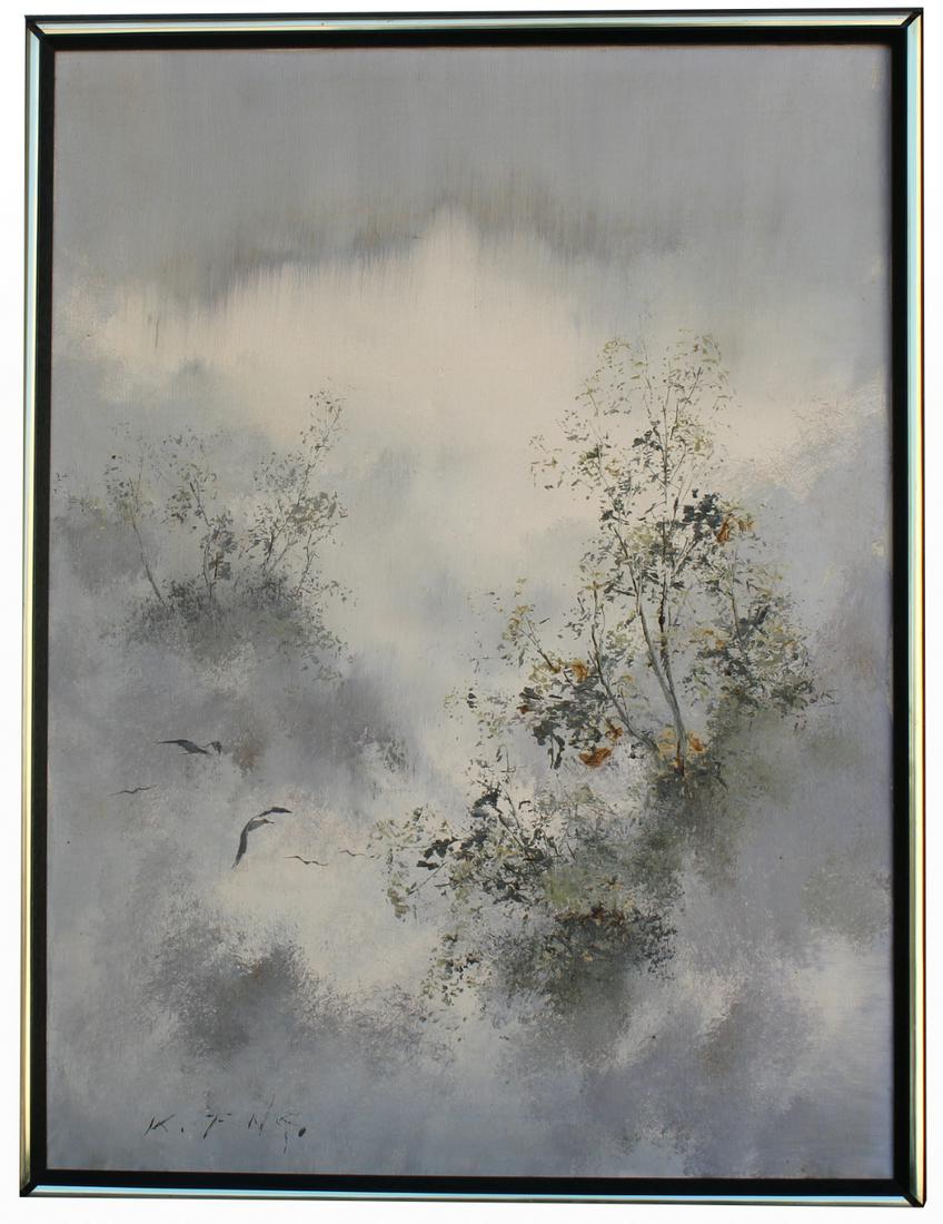 Kee Fung Ng, Vintage Chinese Painting: Kee Fung Ng, Vintage Chinese Painting. Oil on canvas. Signed lower left. Original gallery labels verso. Sight Size: 24 x 18 in. Overall Framed Size: 26 x 19 in.