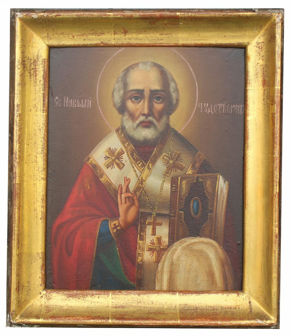 Exhibited 19th C. Russian Icon, "St. Nicholas" (1 of 6)