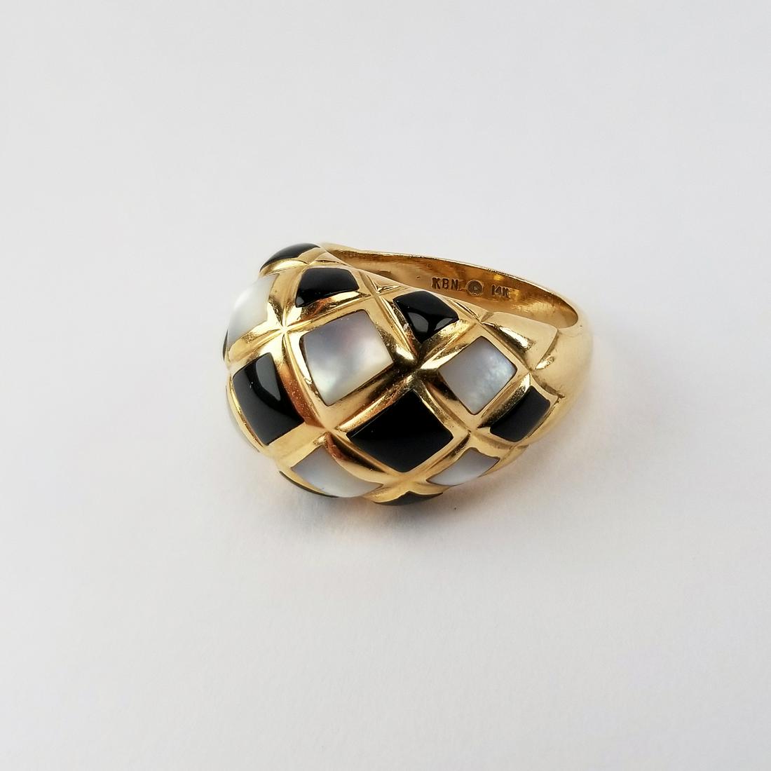 14K 'KBN' Onyx & Mother of Pearl Ring (1 of 4)