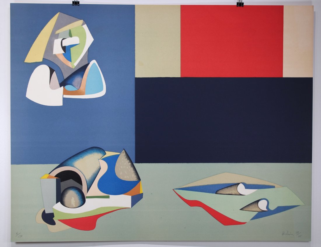 Jean Helion (French, 1904-1987) Litho (6/150): Jean Helion, (French, 1904-1987) Composition. Color Lithograph. Pencil signed lower right. Pencil numbered (6/150) lower left. Sheet Size: 26 x 33 in. Unframed.