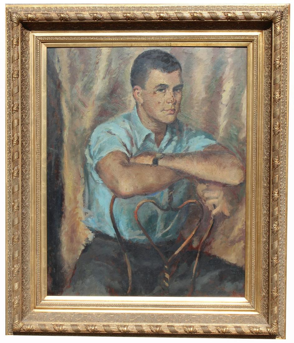 Manner of Luigi Lucioni (1900 - 1988): Manner of Luigi Lucioni (1900 - 1988) Portrait of a Young Man. Appears to be unsigned. Has not been examined out of the frame. Oil on board. Provenance: Private Delray Beach Florida Collection. Sight 