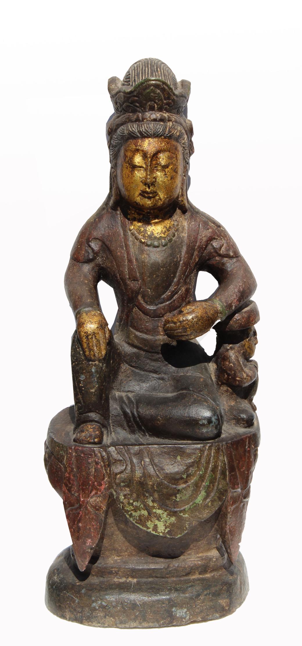 Antique Bronze/Stone Polychrome Buddha Figure (1 of 3)