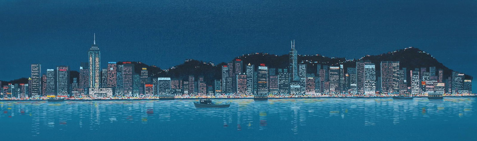 Keith Reynolds (B. 1929) "Hong Kong": Keith Reynolds (American, B. 1929) "Hong Kong - Jewel in the Night" Signed lower right. Original Oil painting on Canvas Board. Provenance: Collection of James A. Helzer (1946-2008), Founder of Unicove