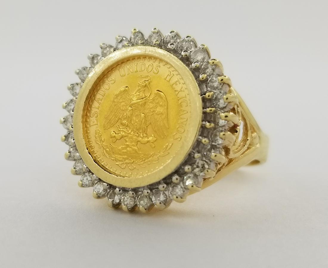 1945 Dos Pesos Gold Coin & Diamond Ring (1 of 5)