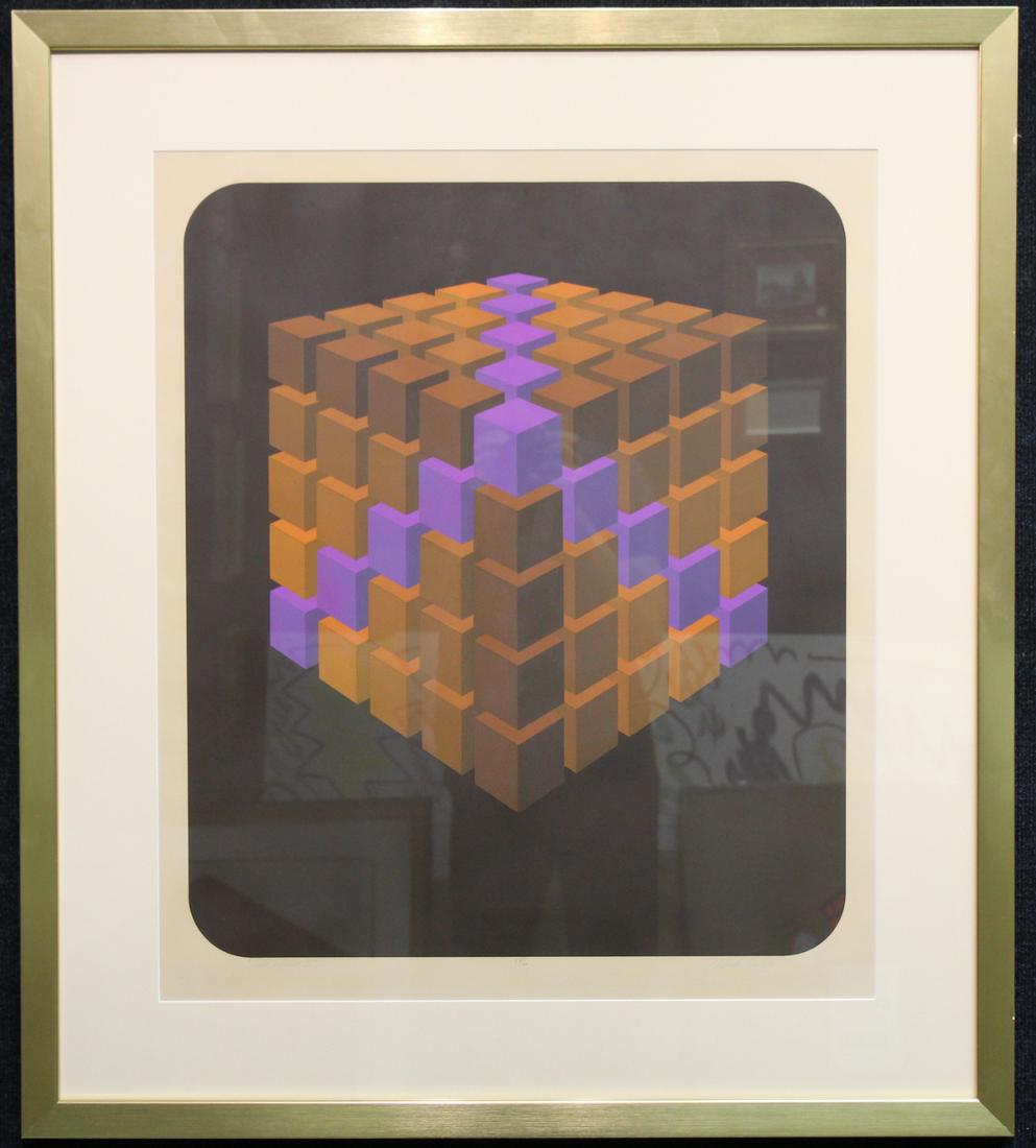 Marko Spalatin (American, B. 1945) "Cube Cluster": Marko Spalatin (American, B. 1945) "Cube Cluster IV". Pencil signed lower right. Numbered (53/60) lower center. Titled "Cube Cluster IV" lower left. Image Size: 25.25 x 21.5 in. Overall Size: 37 x 32.