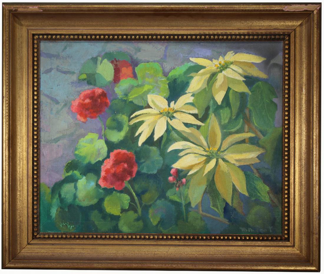 American School, Signed Painting of Flowers (1 of 4)
