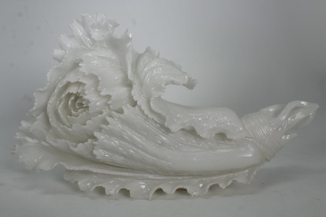 Chinese White Glass Cabbage Sculpture: Chinese White Glass Cabbage Sculpture. Width: 11 in.