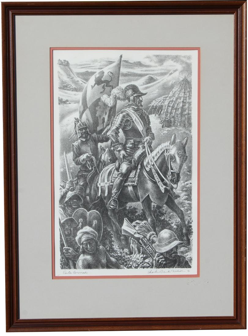 Charles Banks Wilson (1918 - 2013) Pencil Signed: Charles Banks Wilson (American, 1918 - 2013) "Enter Coronado" Lithograph. Pencil signed and dated ('76) lower right. Pencil titled lower left. Sight Size: 18.25 x 11.5 in. Overall Size: 26.5 x 19.5 in
