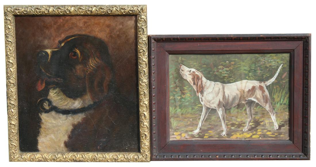 (2) Framed American School Paintings of Dogs (1 of 4)