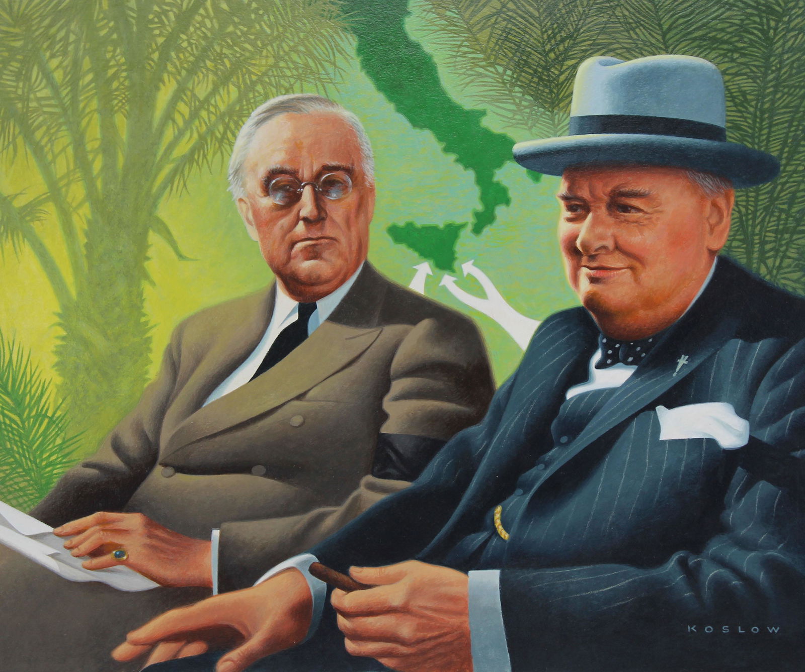 Howard Koslow (1924 - 2016) Casablanca Conference (1 of 4)