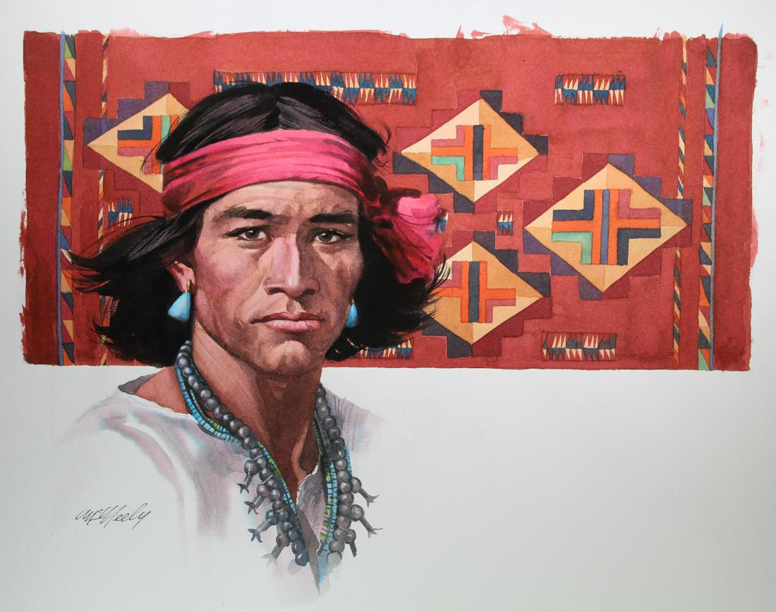 Tom McNeely (B. 1935) "Young Navajo Man": Tom McNeely (Canadian, B. 1935) "Young Navajo Man" Signed lower left. Original Watercolor painting on Paper. Provenance: Collection of James A. Helzer (1946-2008), Founder of Unicover Corporation. Thi
