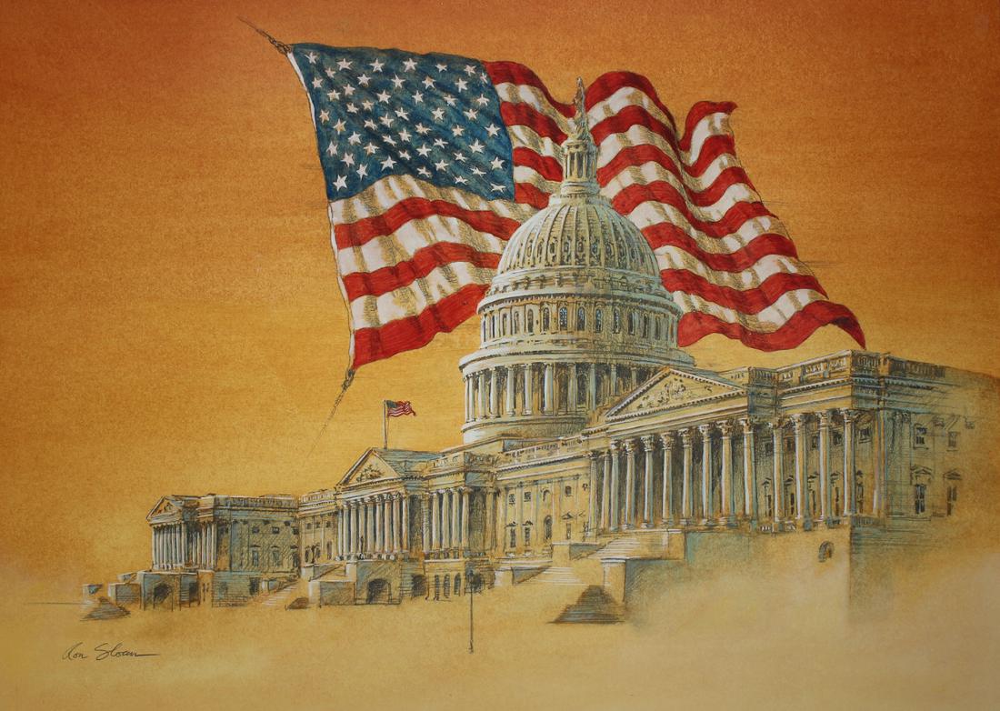 Ron Sloan (B. 1950) US Flag over Capitol Building (1 of 5)