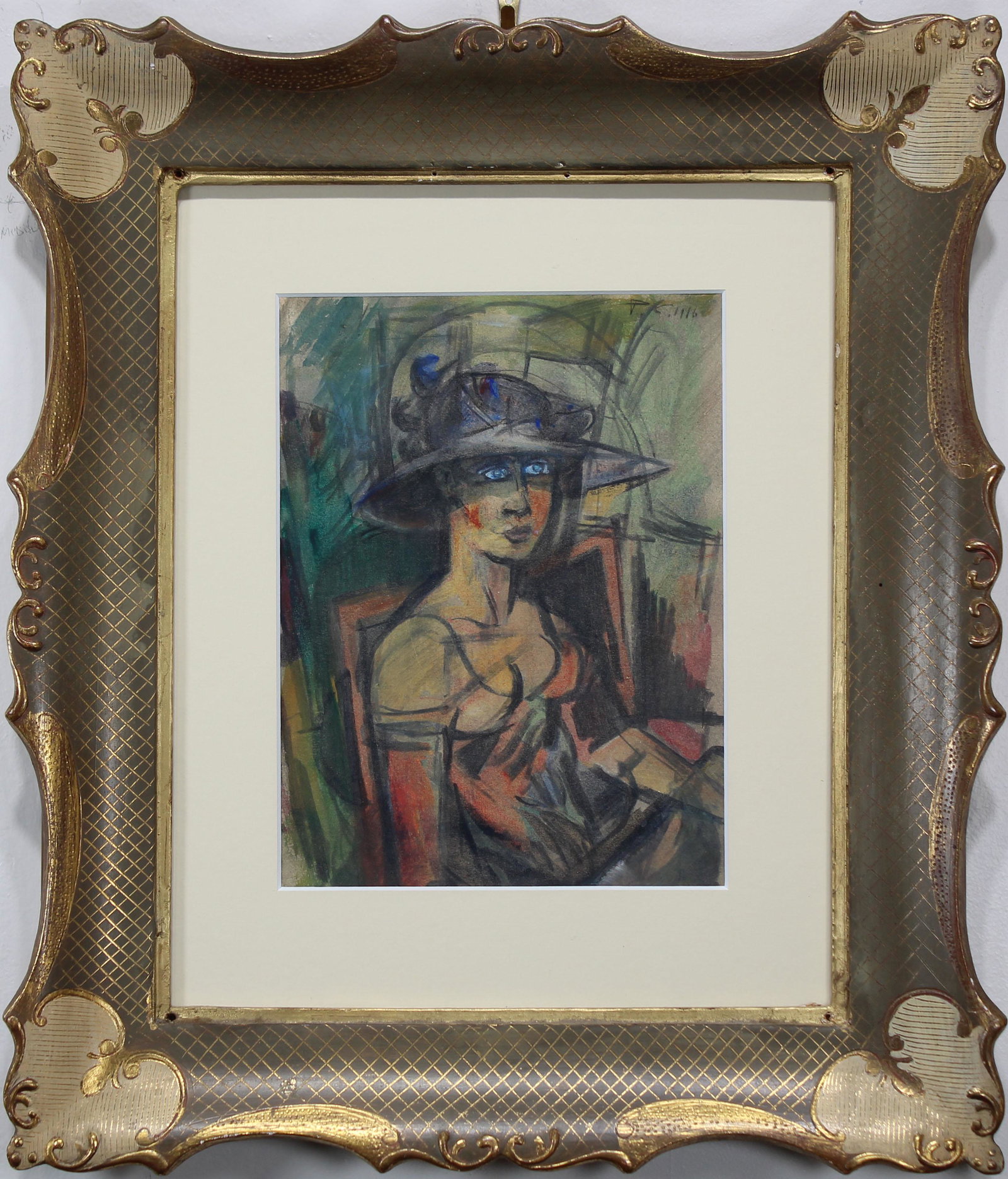 Russian School, Signed Portrait of a Woman: Russian School, Signed Portrait of a Woman. Colored pencil/paper. Bearing initials and date upper right. Sight Size: 9 x 6.75 in. Overall Size: 17 x 15 in. Framed behind glass.