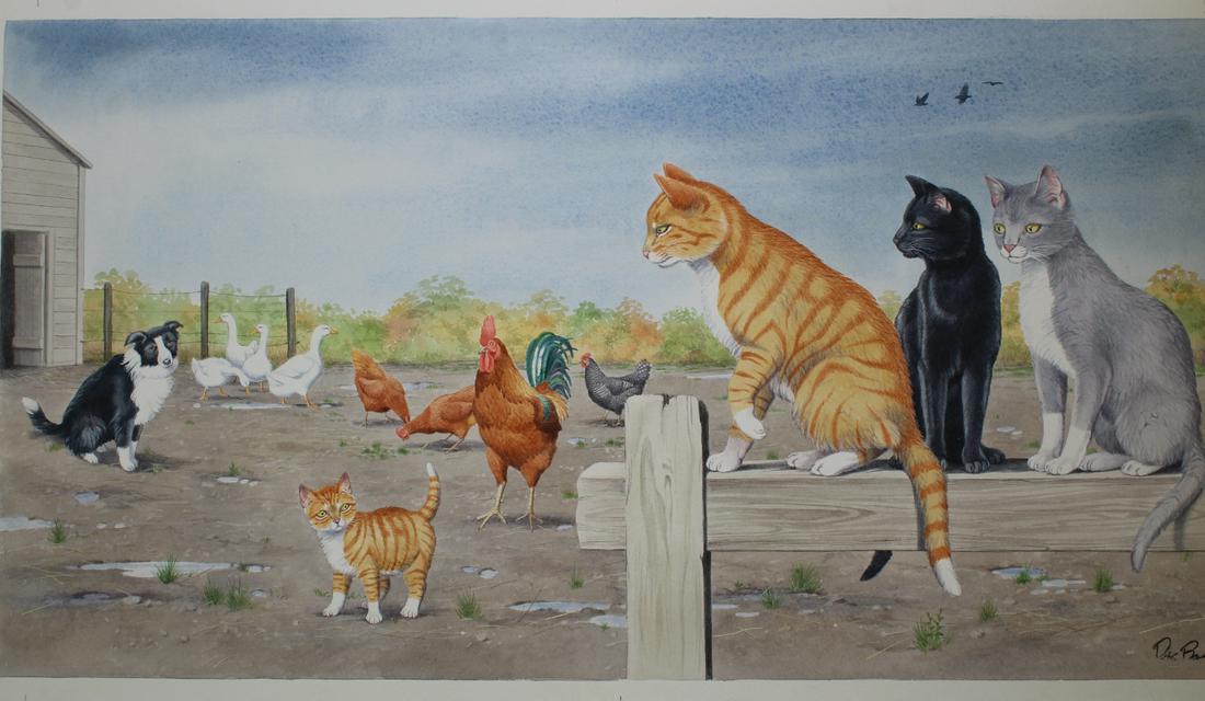 Peter Barrett (British, B. 1935) Watercolor: Peter Barrett (British, B. 1935) "Life of a Kitten" Watercolor on Paper. Signed lower right. Sheet Size: 13.5 x 21.75 in. Unframed.