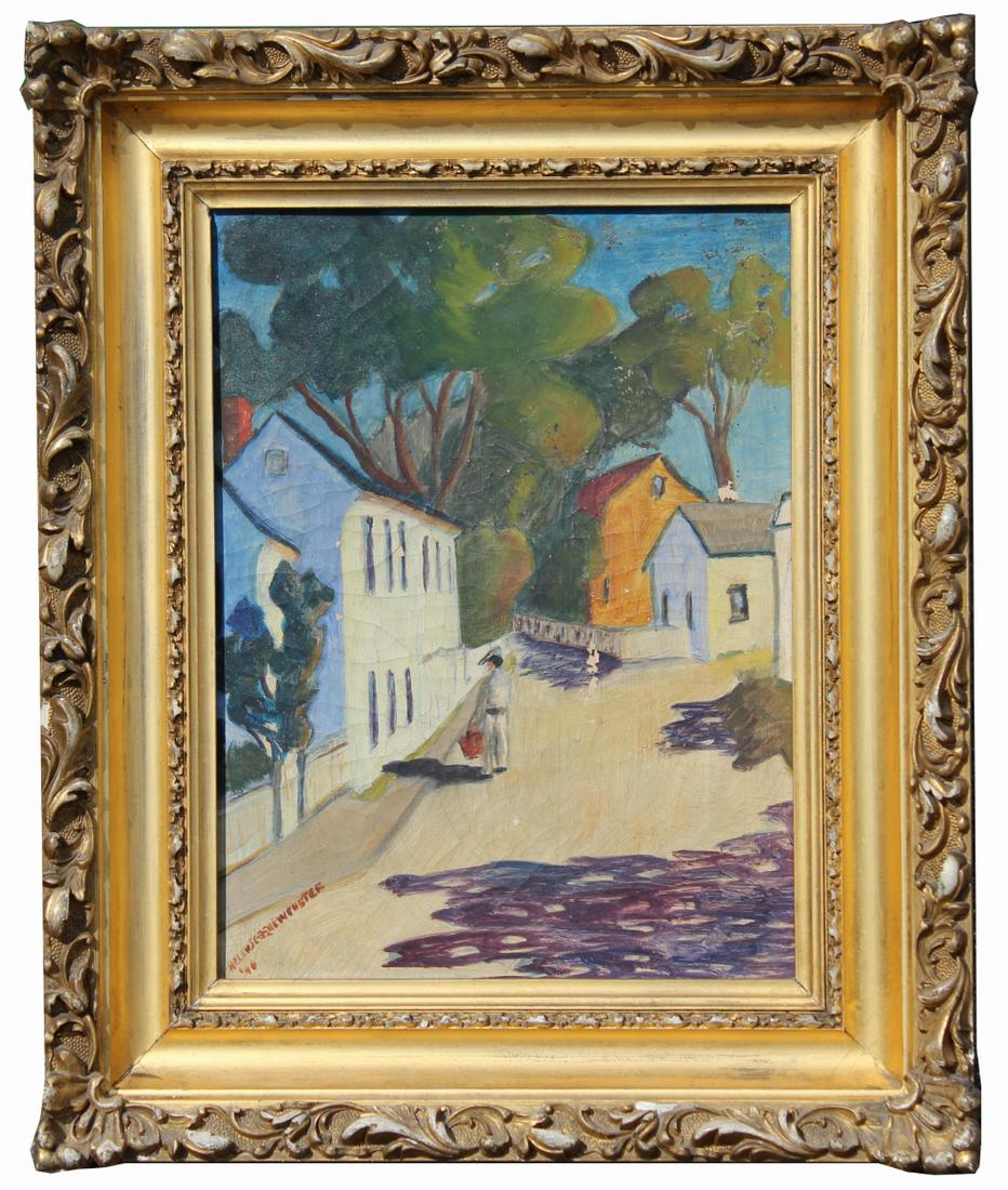 Signed, 1946 Street Scene Painting with Figure (1 of 4)