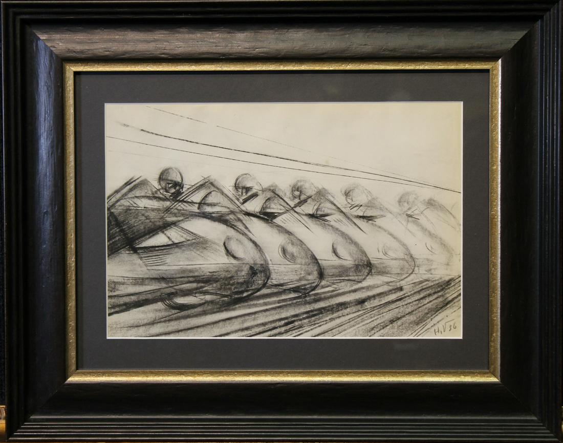 Italian School Pastel on Paper of Racers (1 of 2)