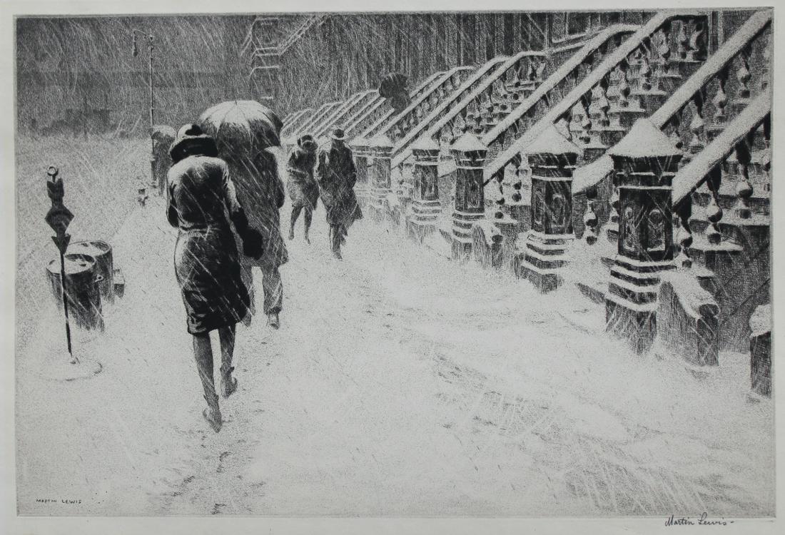 Martin Lewis (1881-1962) "Stoops in the Snow" Drypoint (1 of 8)