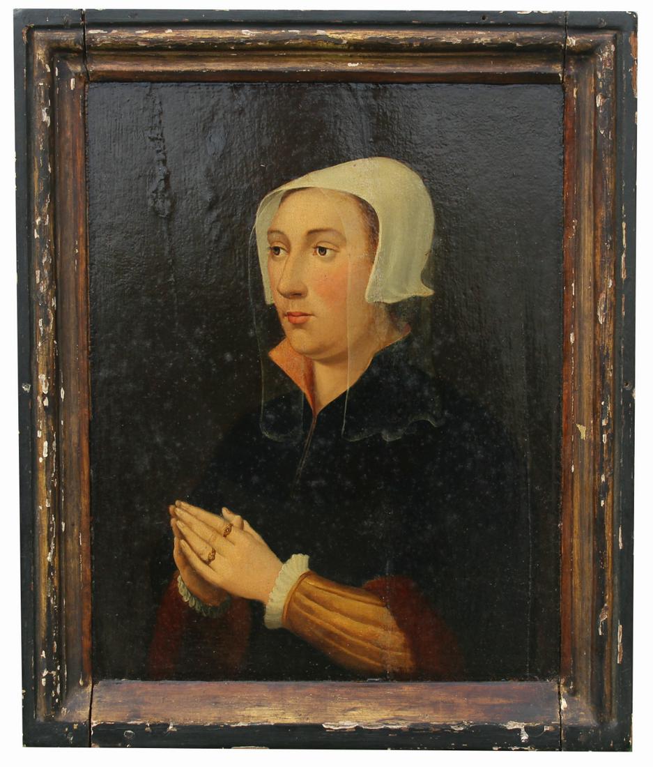 Exceptional 17th C. Dutch Portrait of a Woman: Exceptional 17th C. Dutch Portrait of a Veiled Woman. Oil on Cradled Panel. Appears to be unsigned, has not been examined out of the frame. Sight Size: 11.75 x 9.25 in. Overall Framed Size: 14.25 x 12