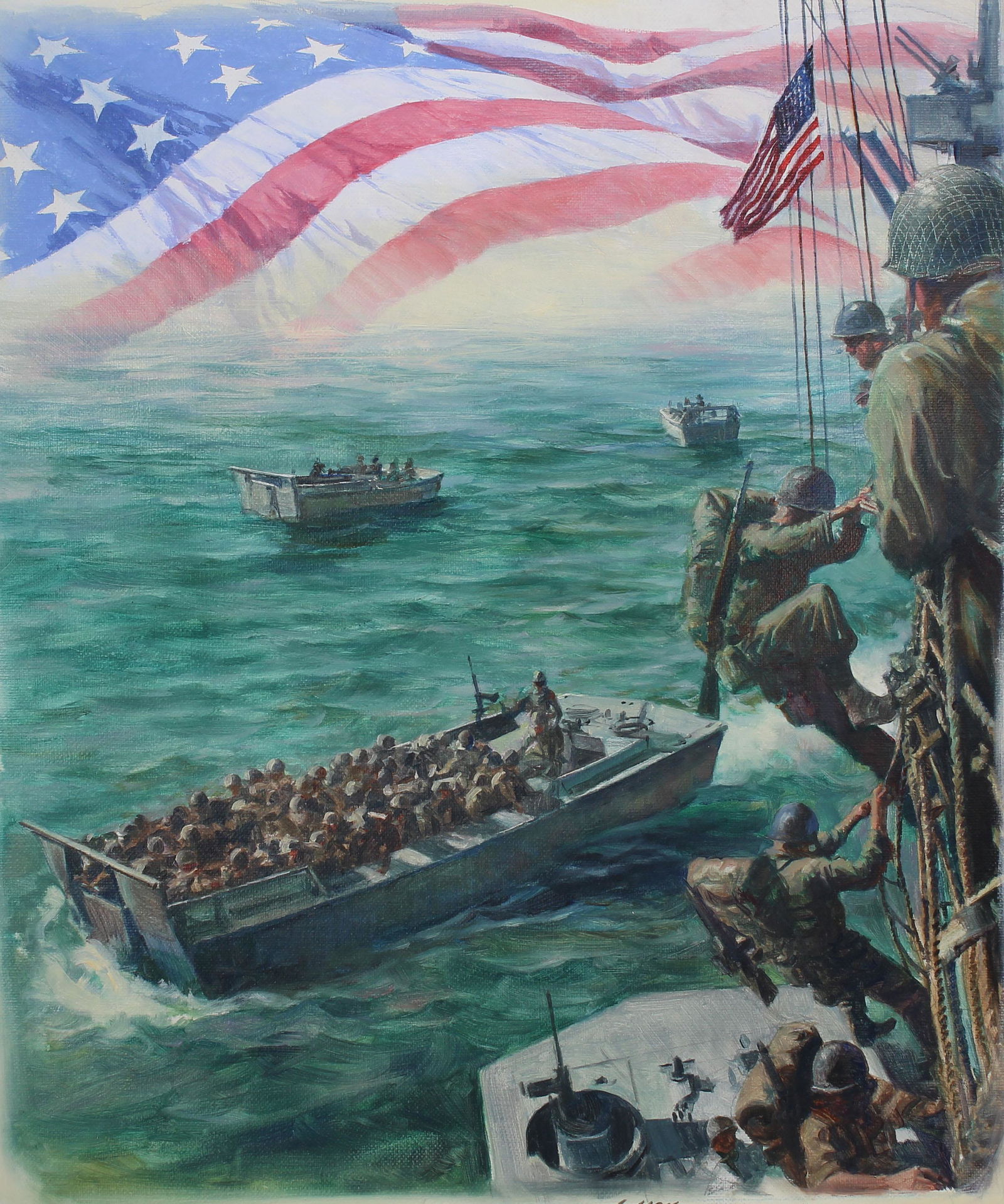 Dennis Lyall (B. 1946) Troops Land at Normandy (1 of 4)
