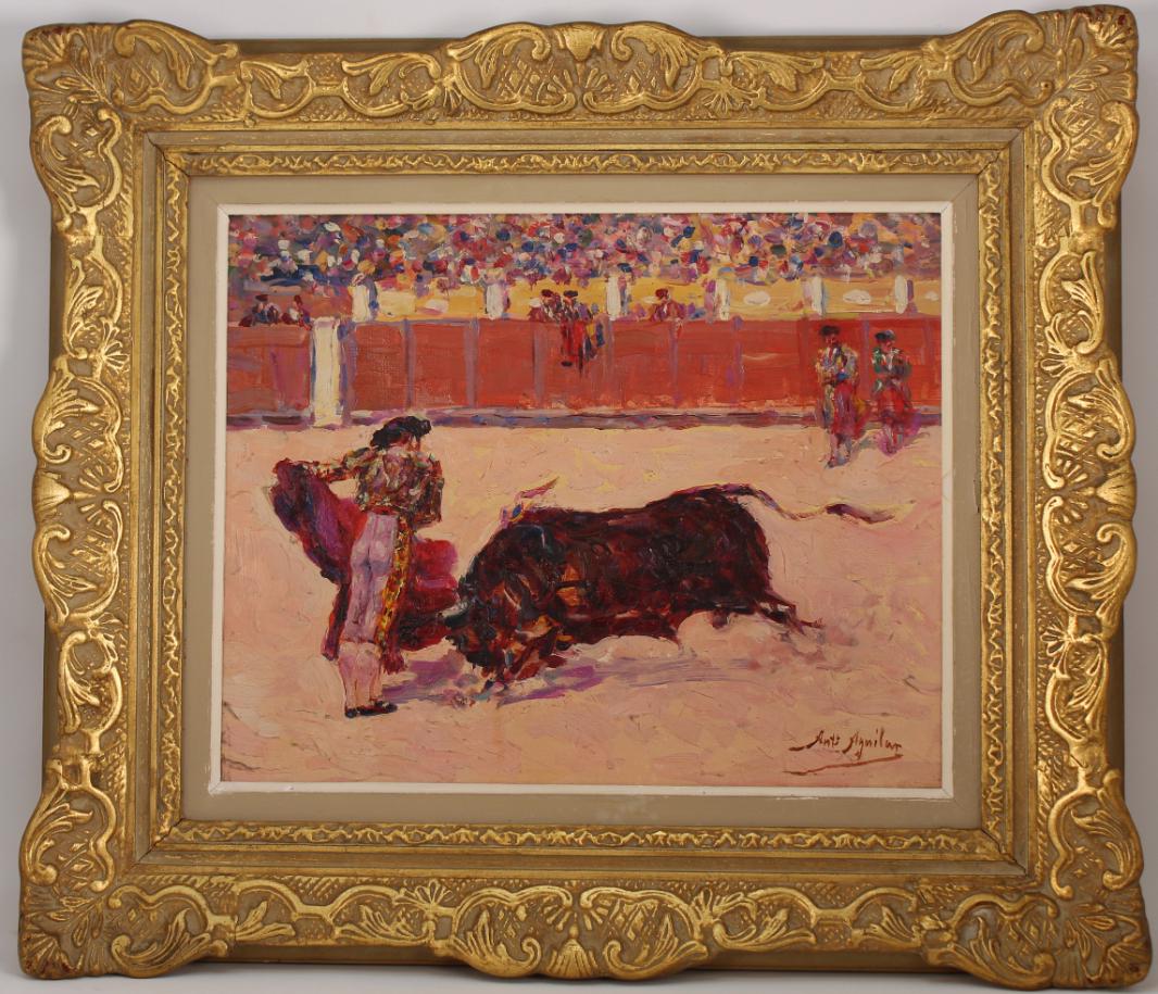 Spanish School Bull and Matador Painting, Signed (1 of 6)