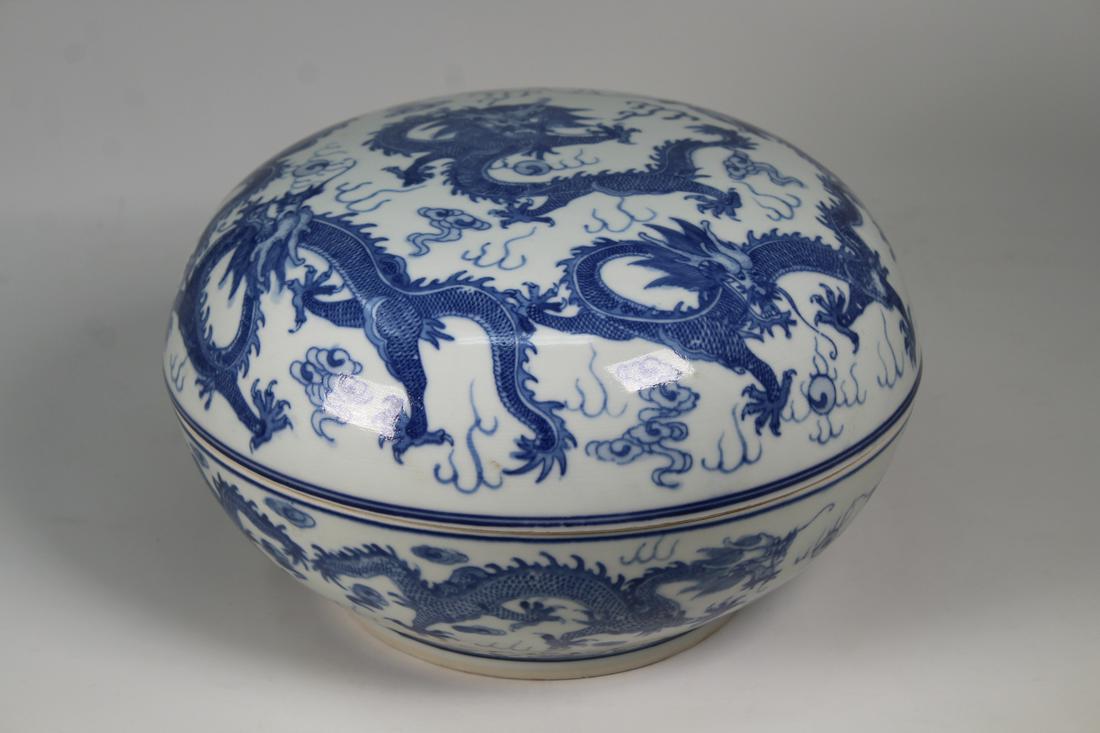 Chinese, 5-Claw Dragon Blue/White Box. Signed (1 of 13)