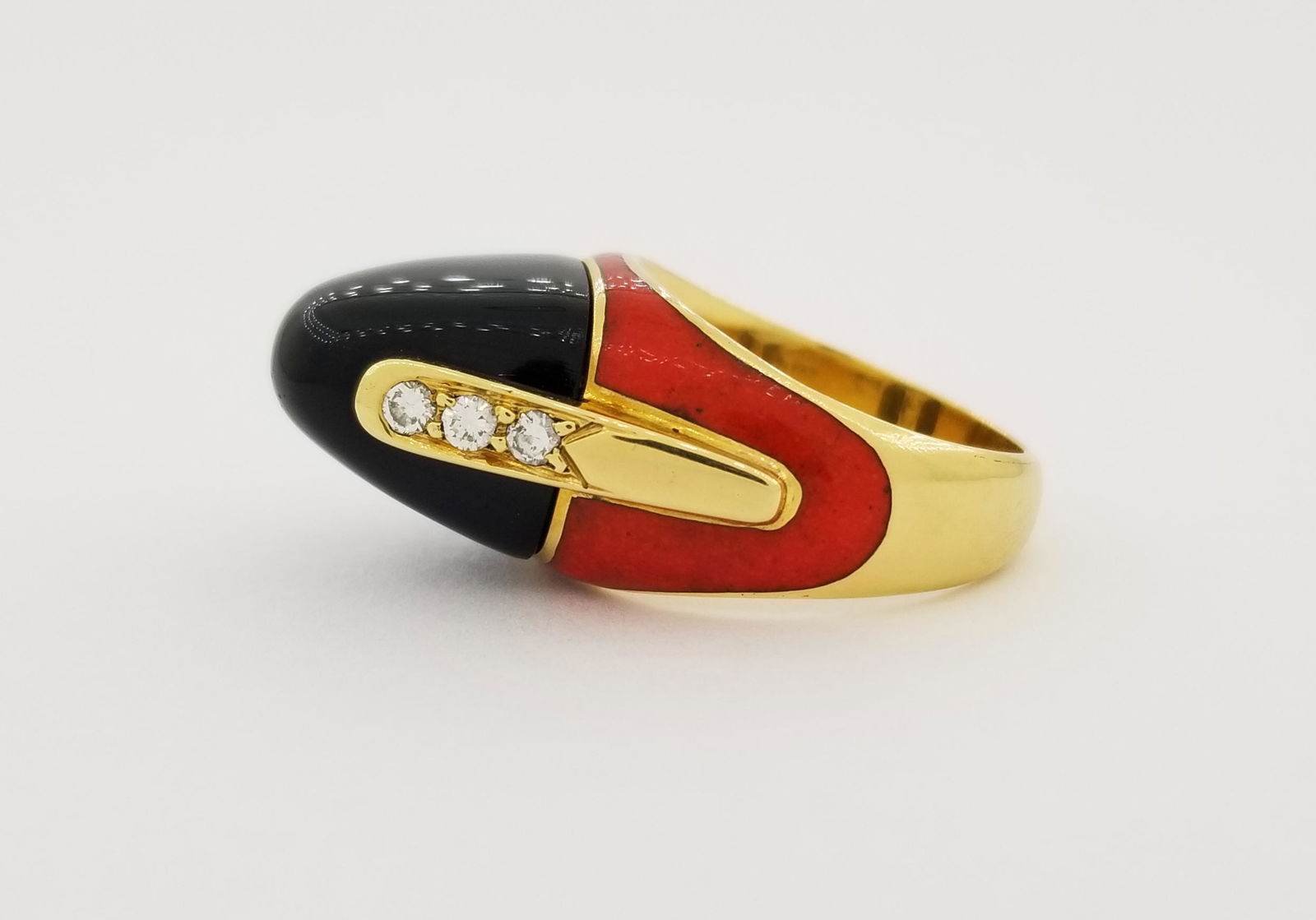 18K Gold Black Enamel & Red Coral Ring (1 of 6)
