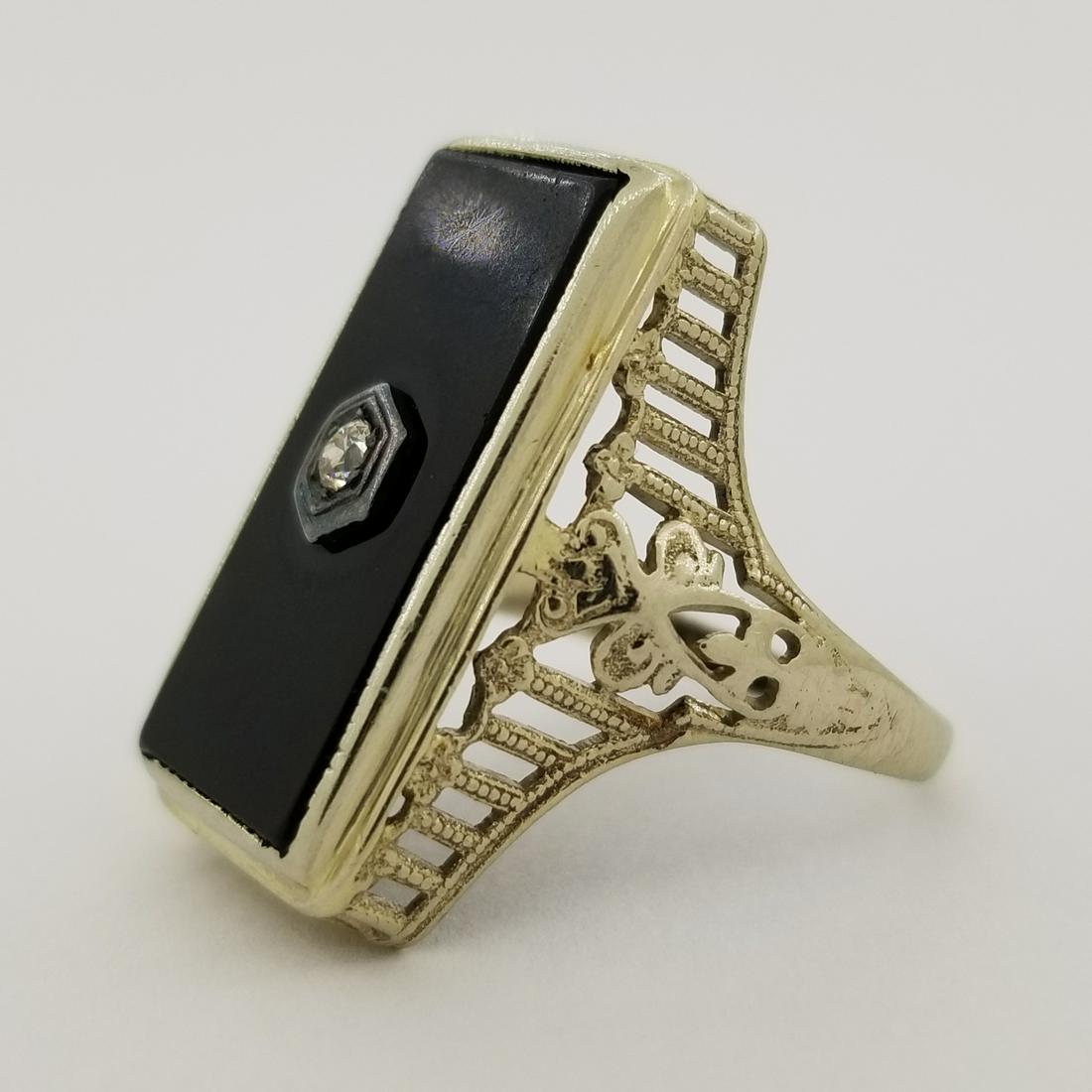 Antique 14K Gold, Black Enamel & Diamond Ring (1 of 6)