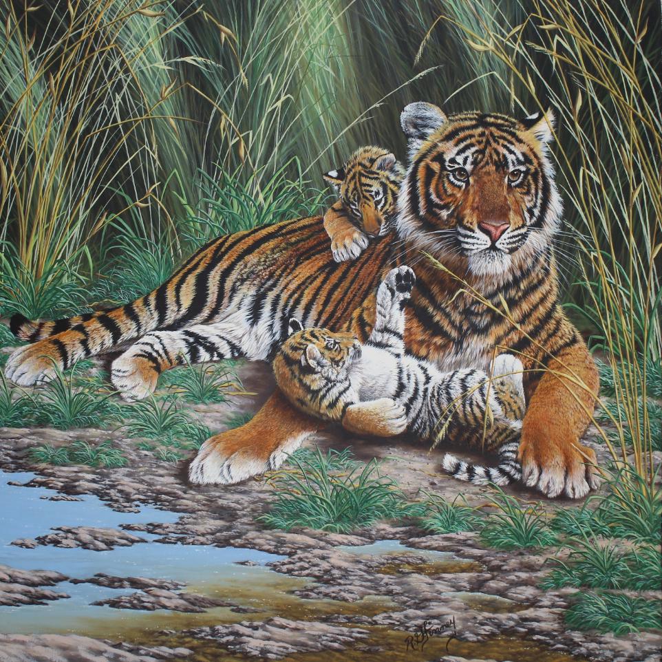 R.G. Finney (B. 1941) "Tiger and Cubs" (1 of 4)