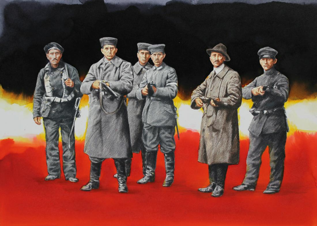 Paul & Chris Calle "Europe Fragments in War": Paul Calle (American, 1928 - 2010) and Chris Calle (American, B. 1961) "Europe Fragments in Wake of Great War" Signed lower right. Original Mixed Media painting on Illustration Board. This painting or