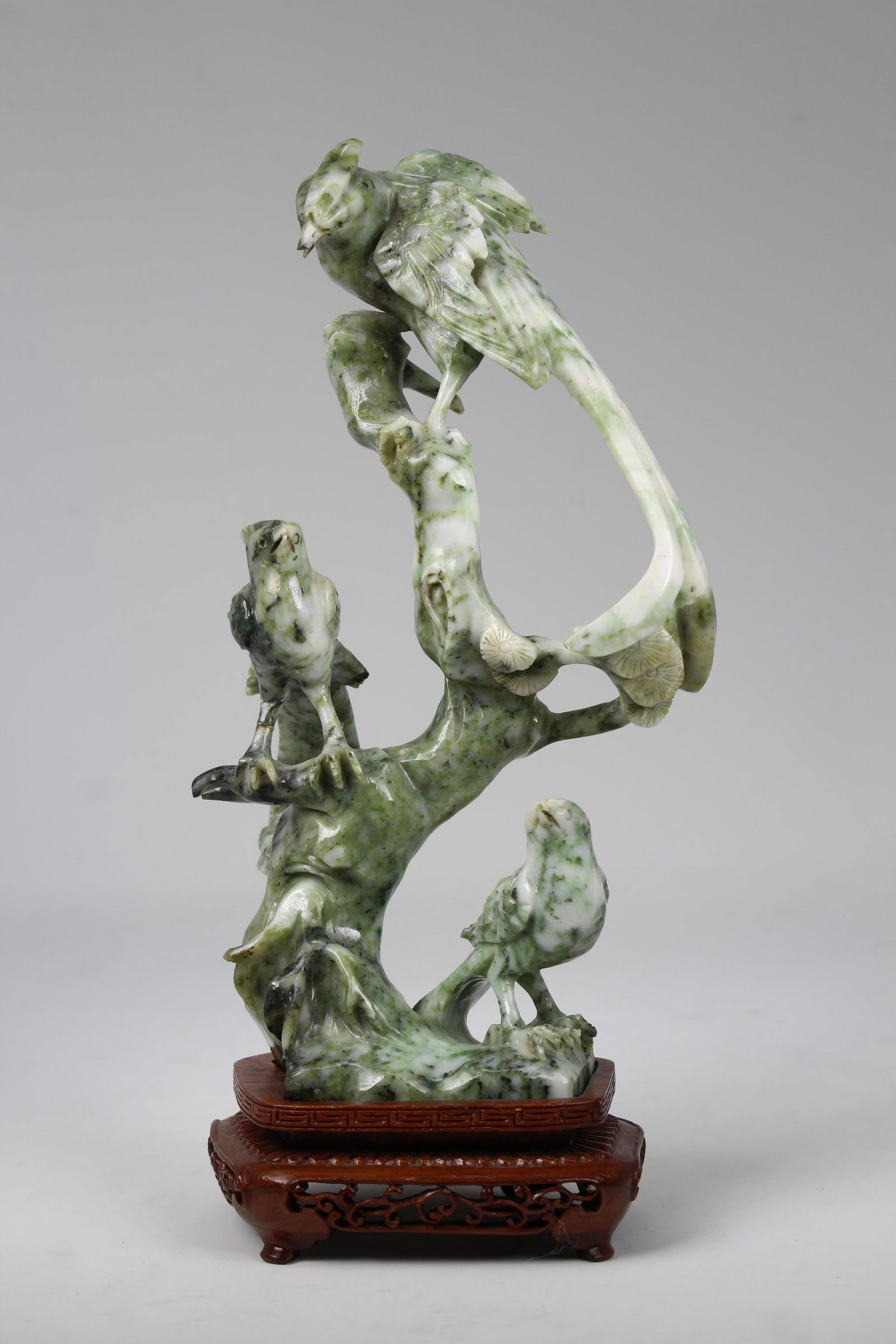 Chinese Hunan Jade Carved Phoenix on Stand (1 of 7)