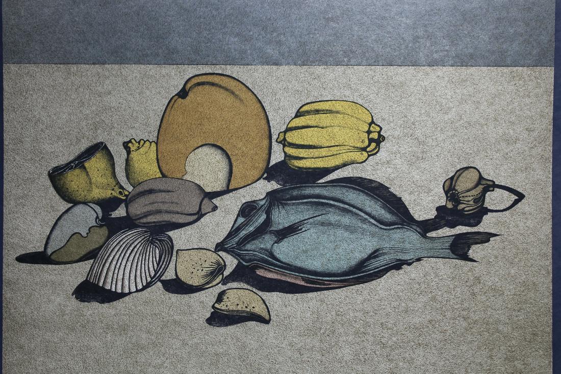 Mihail Chemiakin "Nature Morte w/ Fish" (51/78): Mihail Chemiakin (New York, Russia born 1943) "Nature Morte w/ Fish" Color Lithograph on Japan paper. Numbered (51/78) lower left. Signed lower right. Chemiakin's work is in the permanent collections