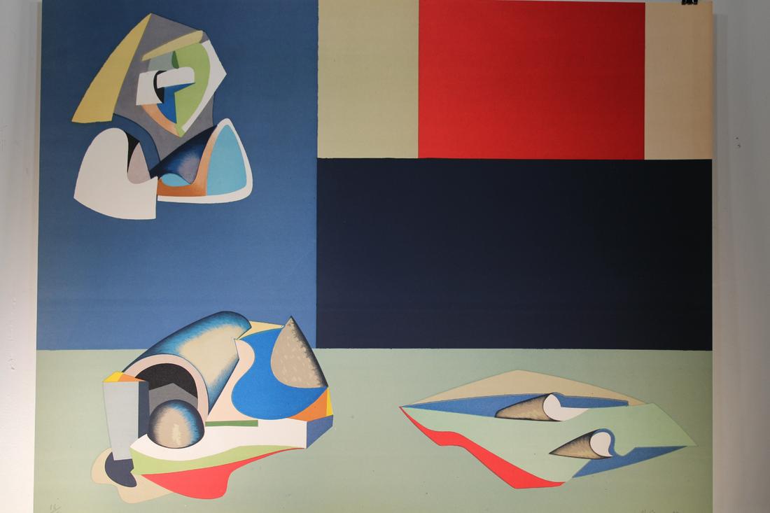 Jean Helion, (French, 1904-1987) Litho (16/150): Jean Helion, (French, 1904-1987) Composition. Color Lithograph. Pencil signed lower right. Pencil numbered (16/150) lower left. Sheet Size: 26 x 33 in. Unframed.