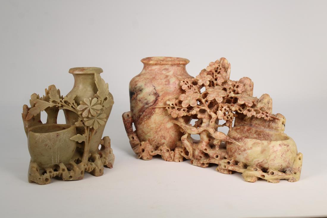 (2) Figural Chinese Carved Stone Brushwashers: (2) Figural Chinese Carved Stone Brushwashers.