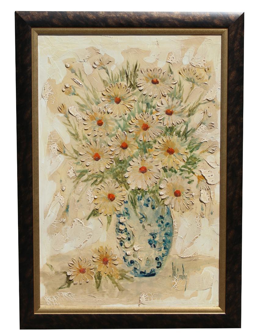 William Ray McCauley (American 1931-1989): William Ray McCauley (American 1931-1989) Still Life, Flowers in Oriental Vase, Oil Impasto on Canvas, Signed lower right. Sight Size: 35.5 x 23.5 in. Overall Framed Size: 41.5 x 29.5 in.