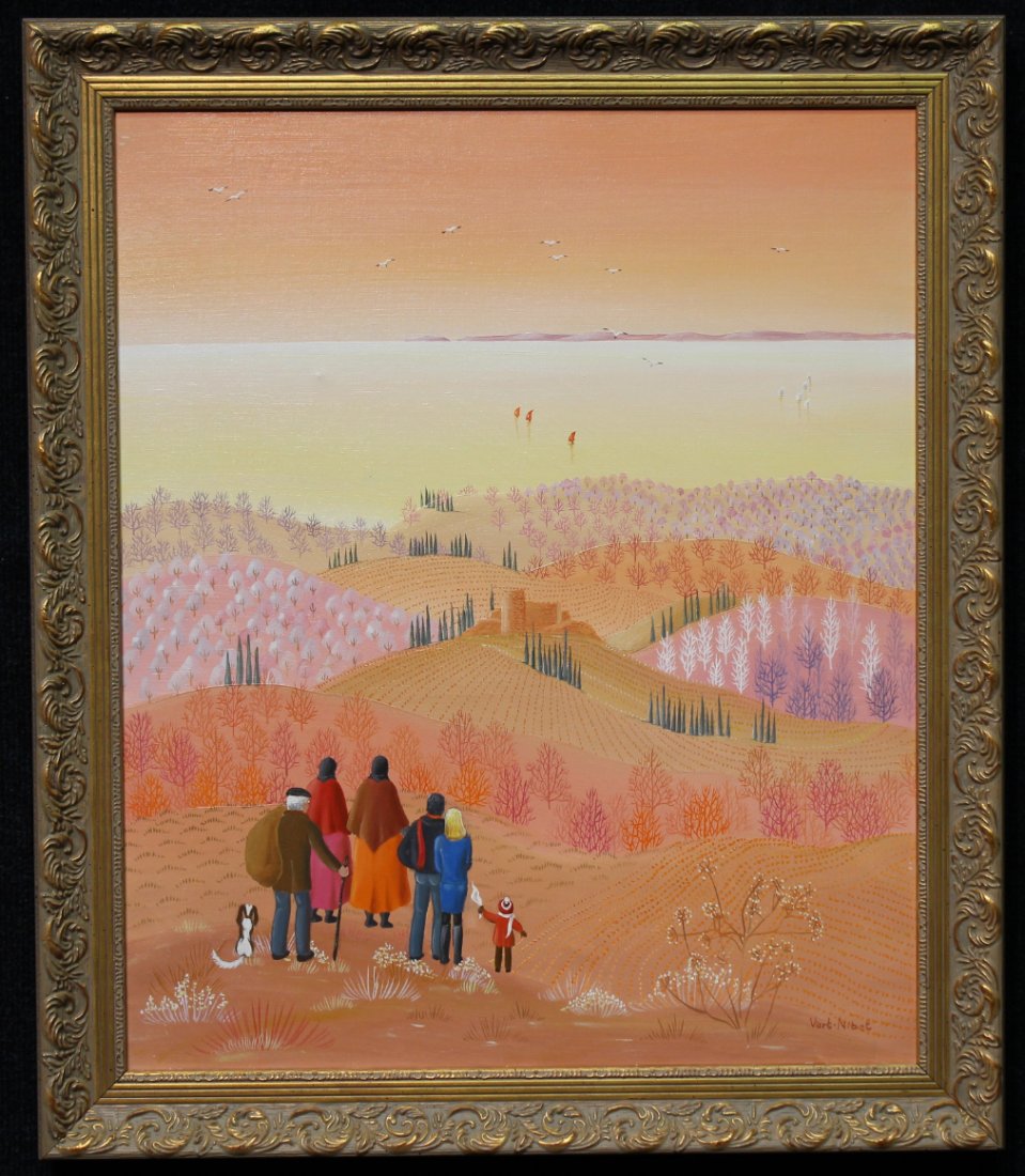 Michele Vert-Nibet (French, 20th C.): Michele Vert-Nibet (French, 20th C.). Oil on Canvas. Signed lower right. Comes with sharpie signed print from artist when art was originally purchased from artist. Sight Size: 21.5 x 17.75 in. Overall