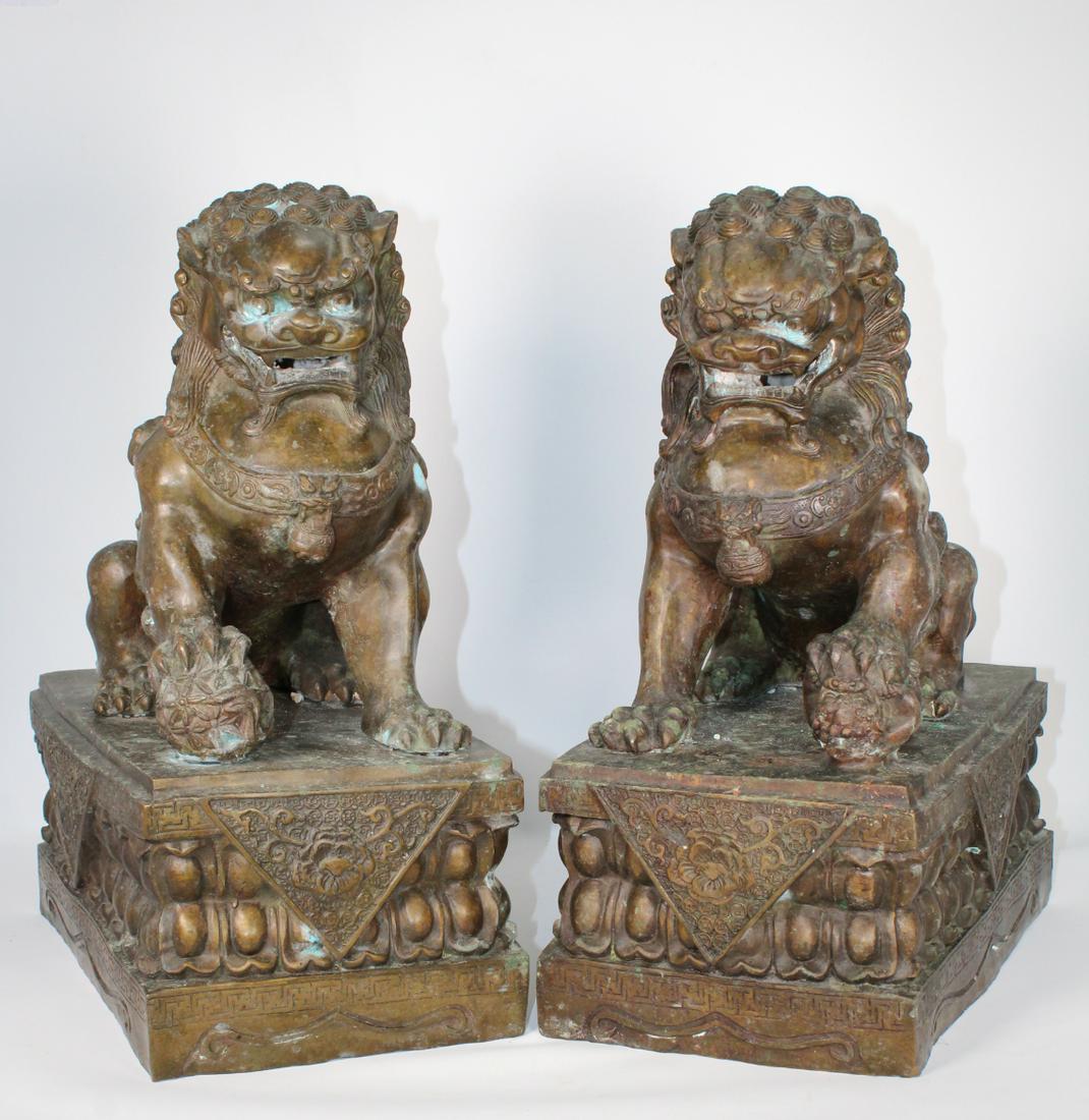 Pair, Antique Chinese Bronze Foo Lions (1 of 6)