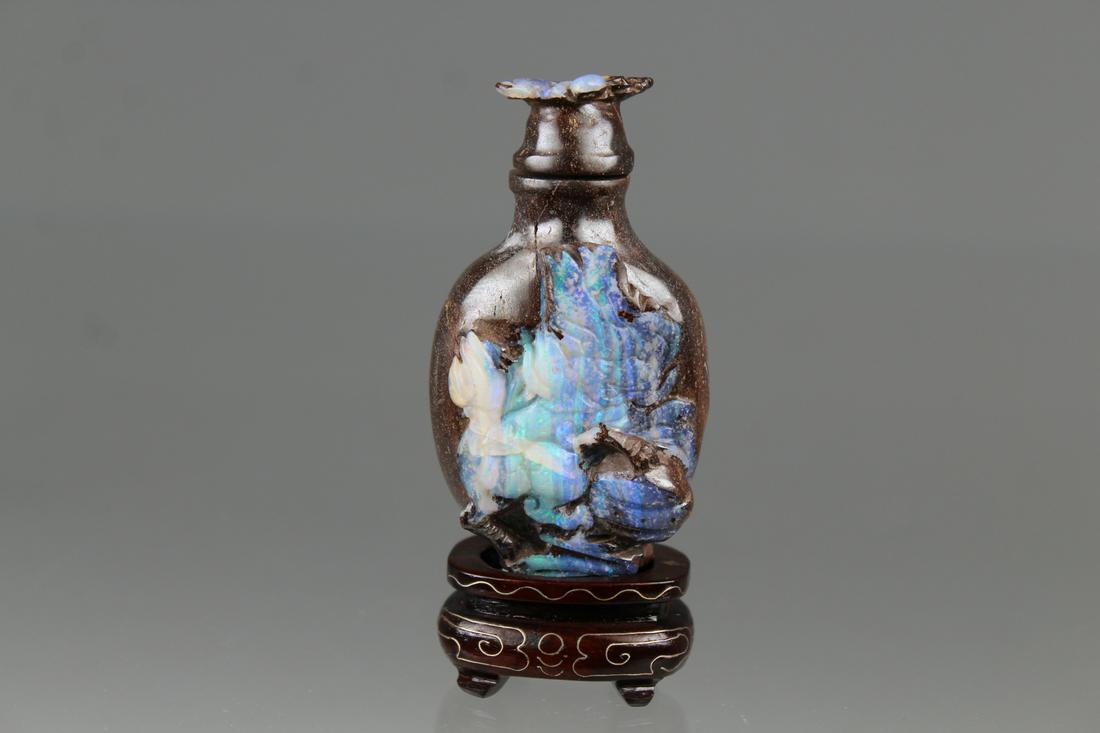 Chinese Opal Carved Snuff Bottle on Stand (1 of 4)
