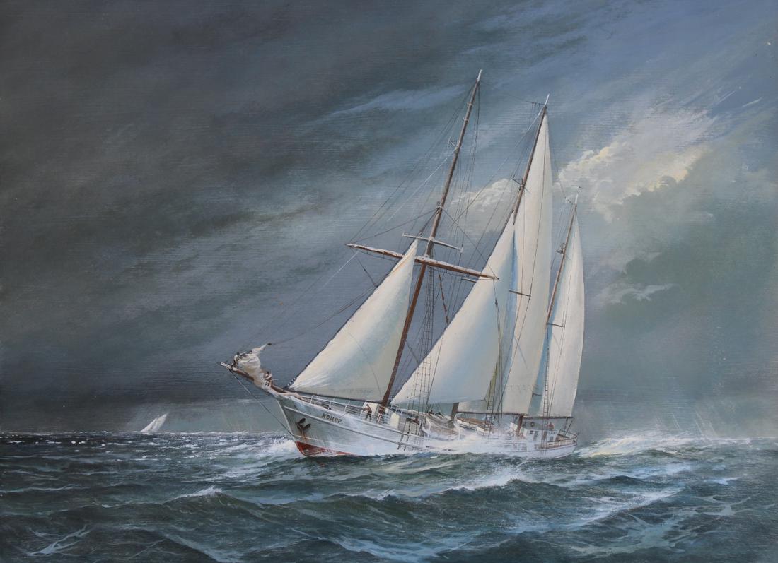 Charles J Lundgren (1911-1988) "USSR Kodor": Charles J Lundgren (New York, Connecticut, 1911 - 1988) Original Oil Painting on Masonite "USSR Kodor" Signed lower right. . Provenance: Collection of James A. Helzer (1946-2008), Founder of Unicover