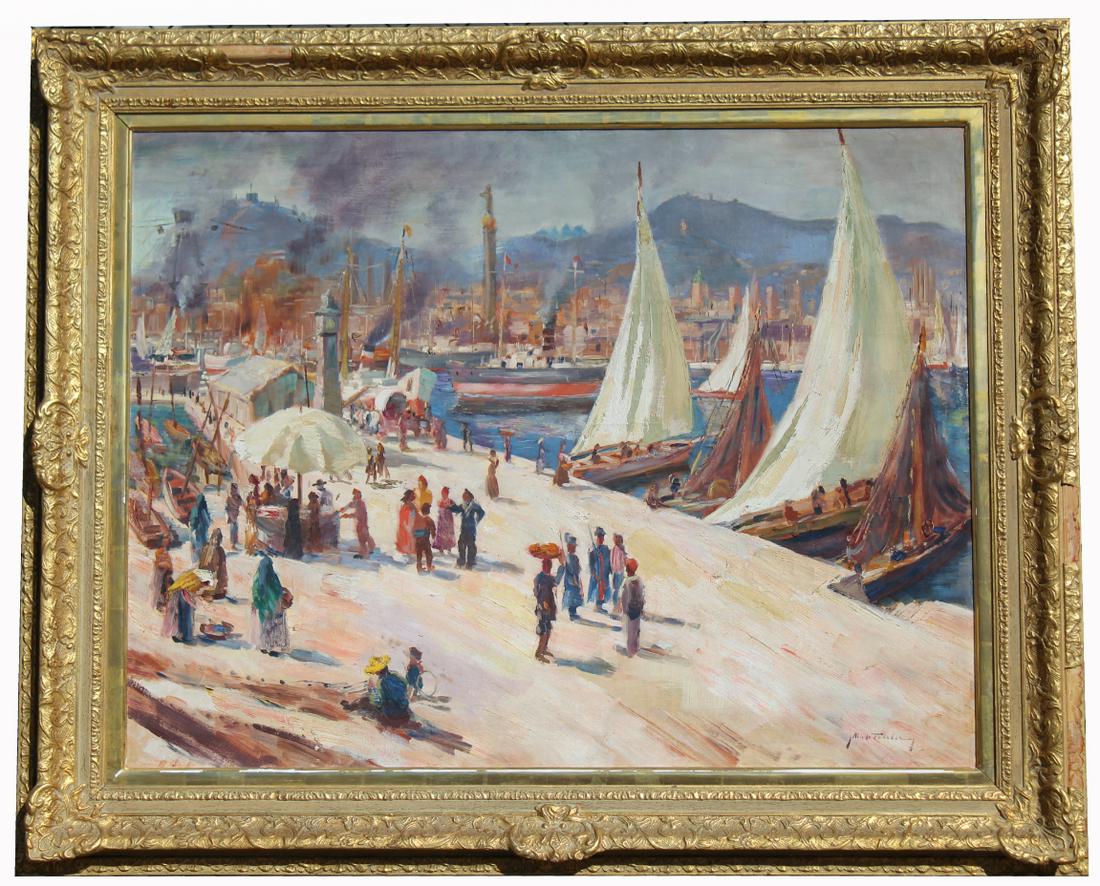Signed, Large Impressionist European Harbor Scene (1 of 7)