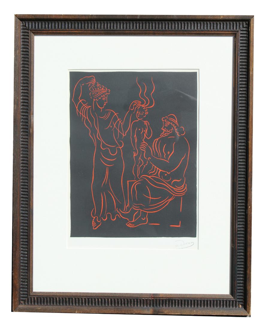 Andre Derain (French, 1880 - 1954) "L'Enfant": Andre Derain (French, 1880 - 1954) "L'Enfant" Wood Engraving. Stamp signature lower right. Certificate authenticity verso. Provenance: The Collector's Guild LTD; The Estate of Aaronel Gruber Image Siz