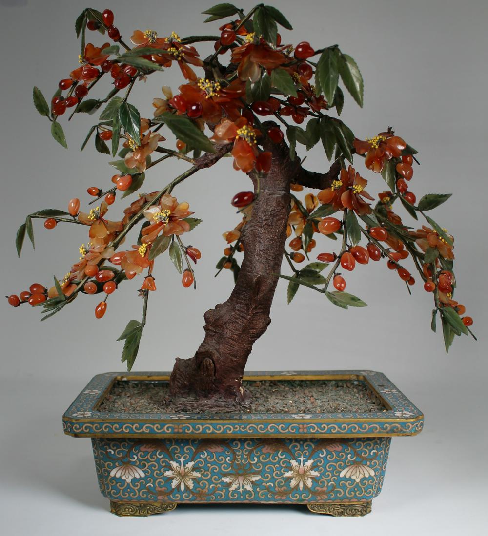 Chinese Cloisonne Jade and Hardstone Tree (1 of 8)