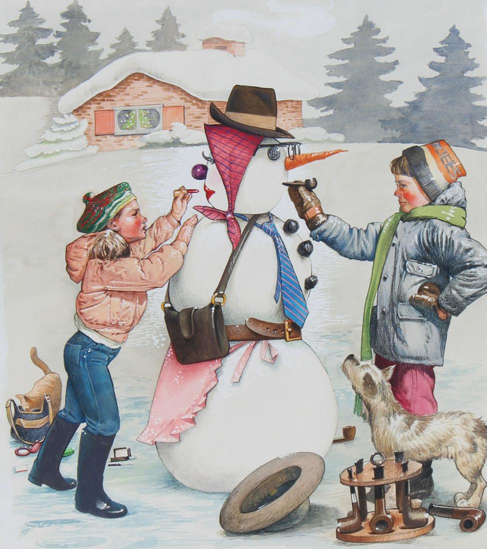 Jim Butcher (B. 1944) "Building a Snowman" (1 of 4)