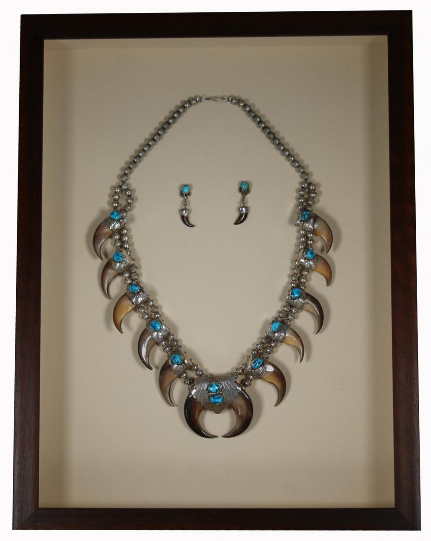 Navajo Turquoise/Bear Claw Necklace and Earrings (1 of 4)