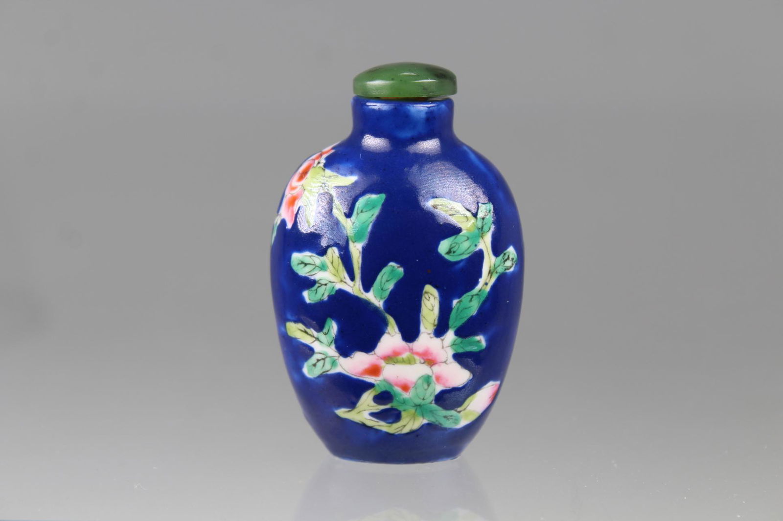 Signed, Blue Ground Famille Porcelain Snuff Bottle (1 of 5)