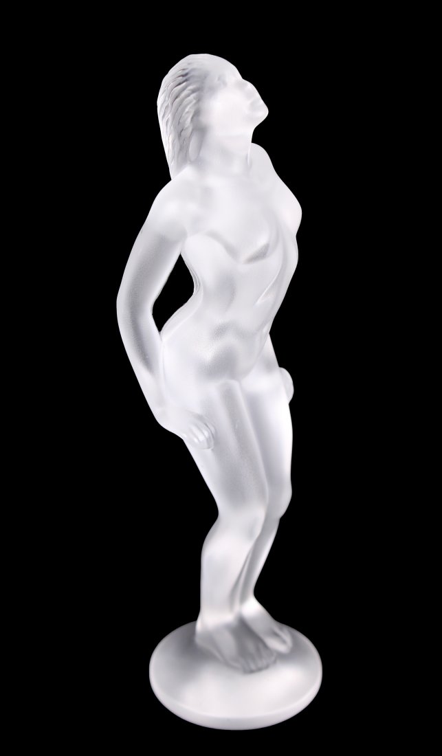 LALIQUE Signed Standing Nude Figure: LALIQUE Signed Standing Nude Figure. Marked on base. Comes with original box Box Size: 3 x 10.25 x 4.25 in.
