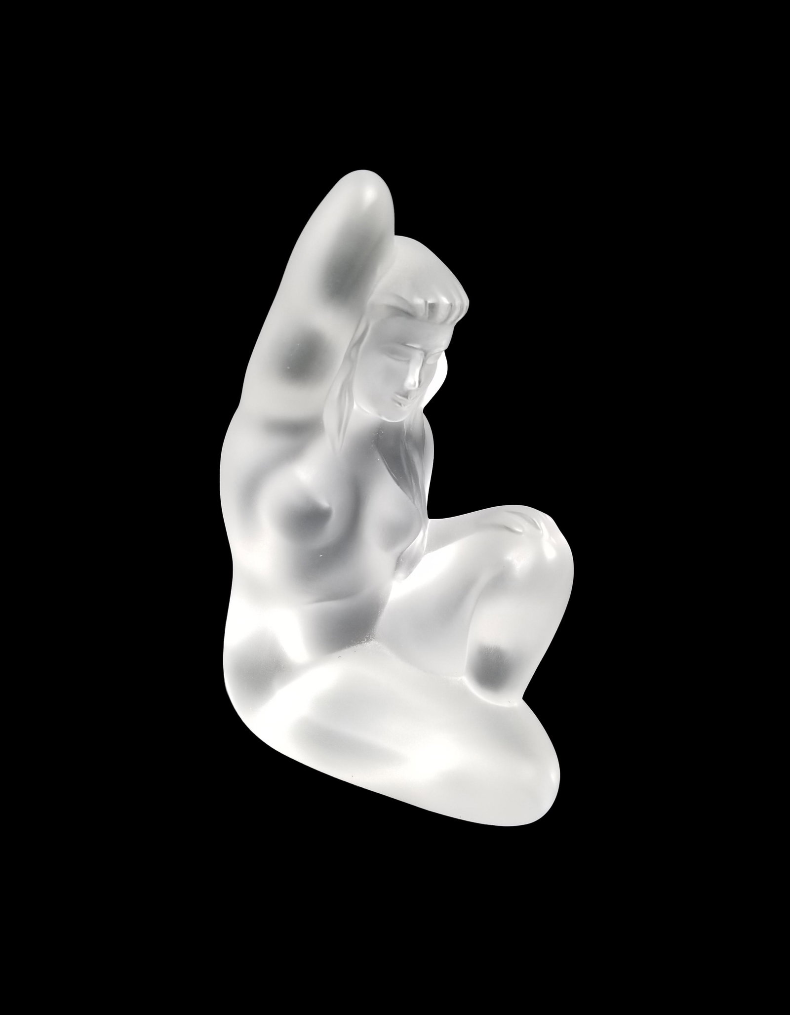 LALIQUE Signed Nude Seated Figure: LALIQUE Signed Nude Seated Figure. Signed on base. Comes with original box. Box Size: 4 x 5.25 x 5.25 in.